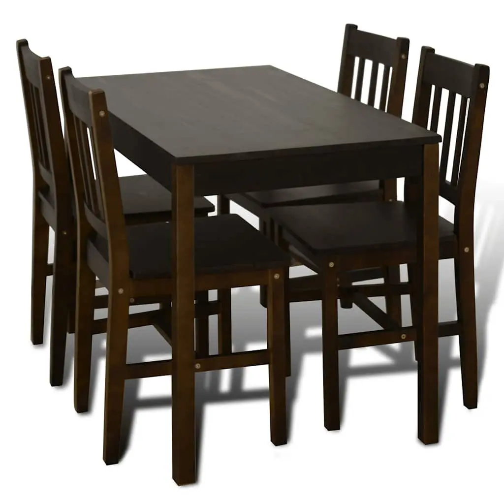 Wooden Dining Table Set Brown 5 Piece Solid Pine Wood Minimalist Style