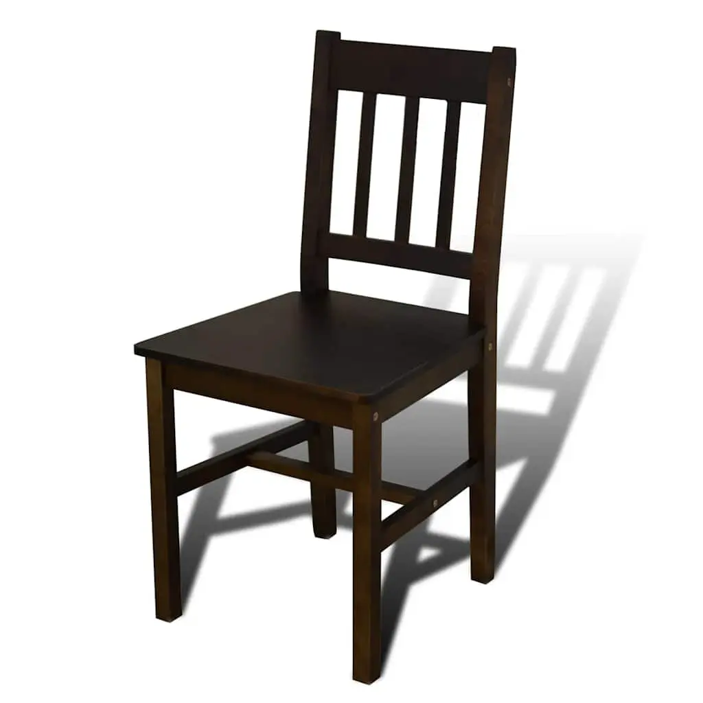 Wooden Dining Table Set Brown 5 Piece Solid Pine Wood Minimalist Style