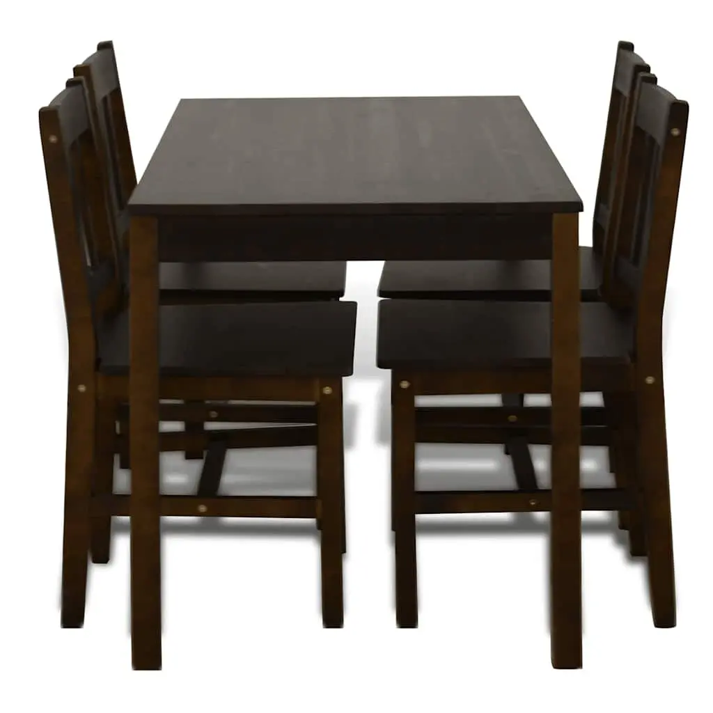 Wooden Dining Table Set Brown 5 Piece Solid Pine Wood Minimalist Style