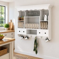 White Antique Wooden Kitchen Wall Cabinet with Drawers