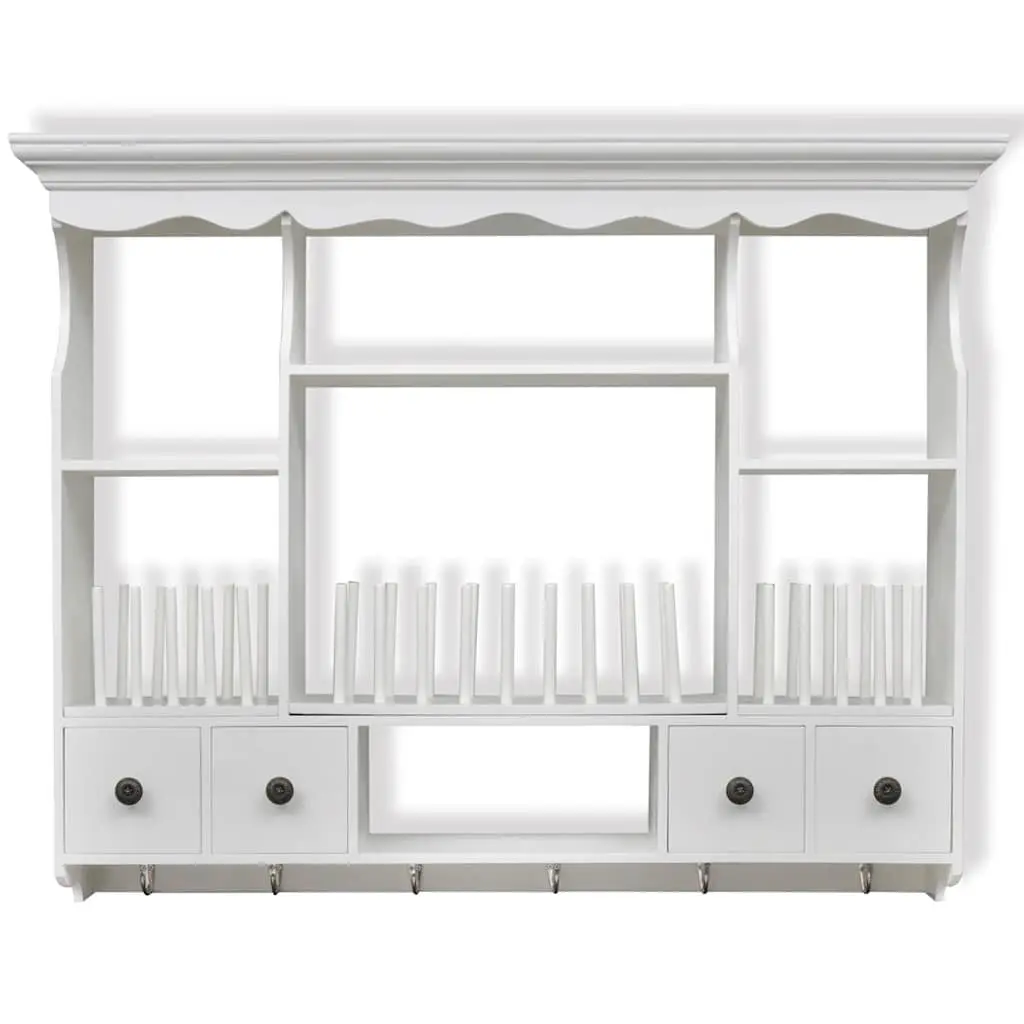 Wooden Kitchen Wall Cabinet Antique Look White 4 Drawers 4 Shelves