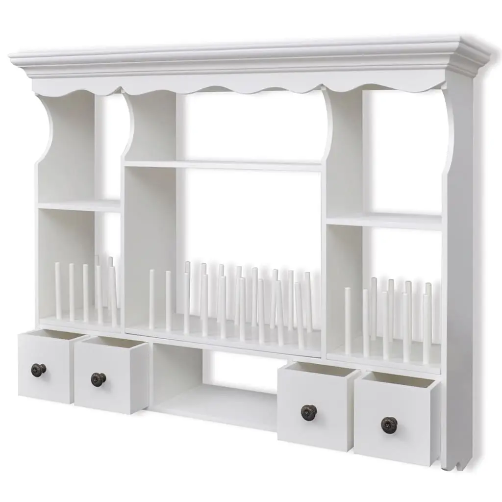 Wooden Kitchen Wall Cabinet Antique Look White 4 Drawers 4 Shelves