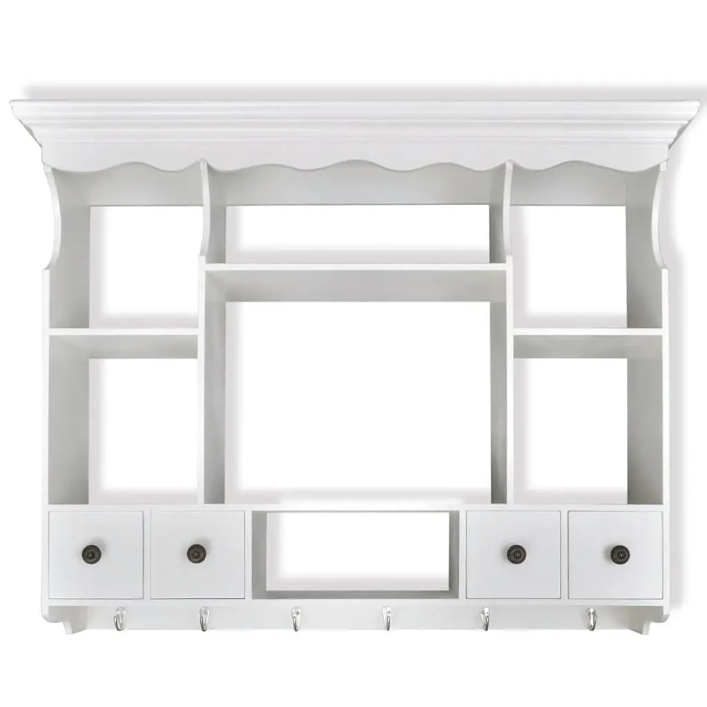 Wooden Kitchen Wall Cabinet Antique Look White 4 Drawers 4 Shelves