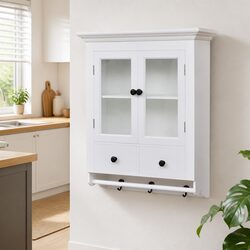 Charming Wooden Wall Cabinet with Glass Doors for Kitchen