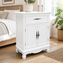 Elegant White Wooden Floor Cabinet with 2 Doors and 1 Drawer
