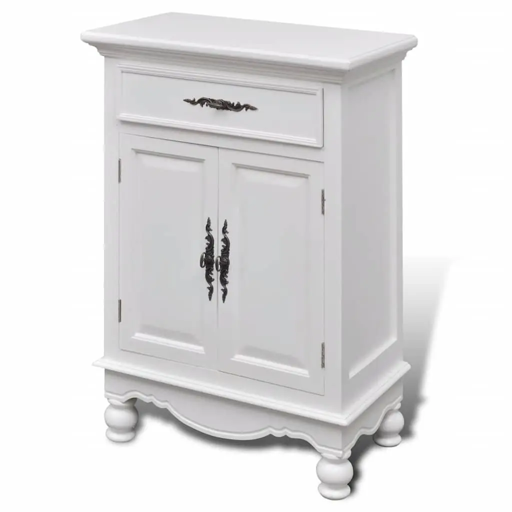 White Wooden Floor Cabinet with 2 Doors and 1 Drawer