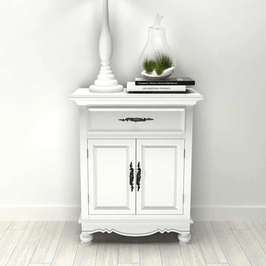 White Wooden Floor Cabinet with 2 Doors and 1 Drawer