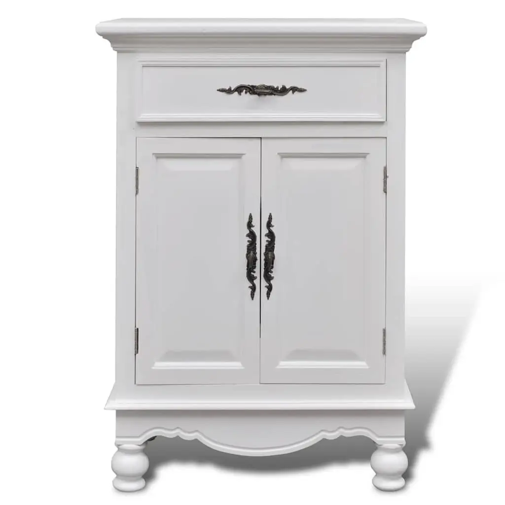 White Wooden Floor Cabinet with 2 Doors and 1 Drawer