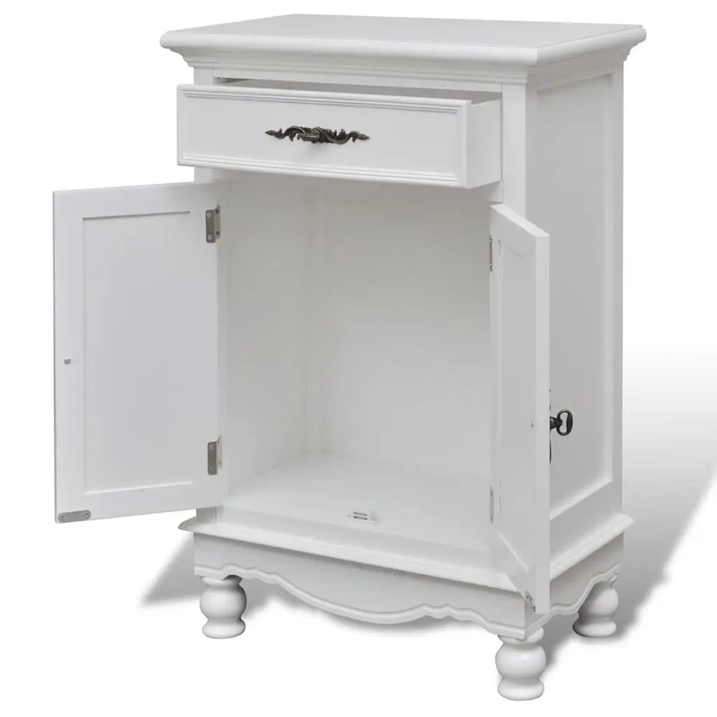 White Wooden Floor Cabinet with 2 Doors and 1 Drawer