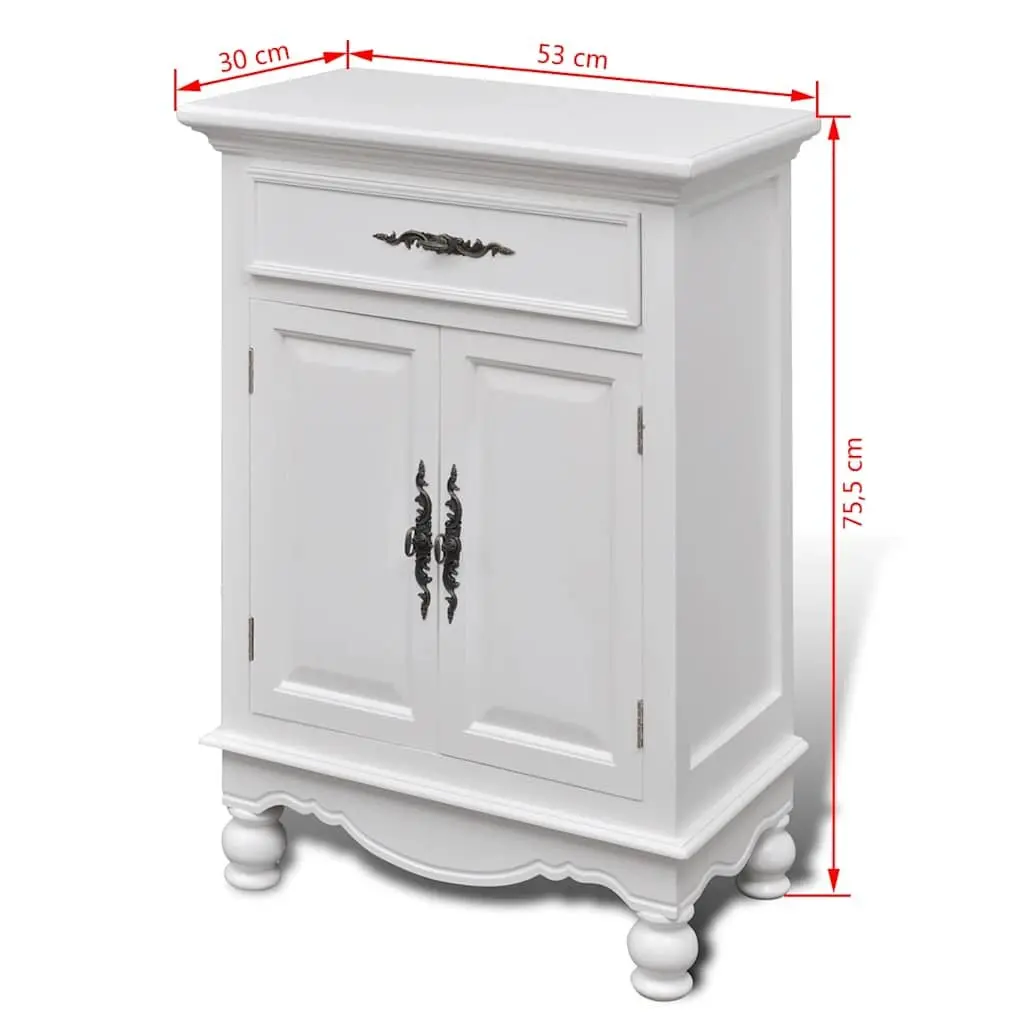White Wooden Floor Cabinet with 2 Doors and 1 Drawer