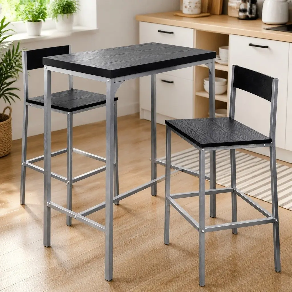 Black Counter Height Breakfast Bar Set with Stools