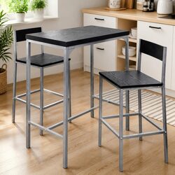 Modern Black Counter Height Breakfast Bar Set with Stools