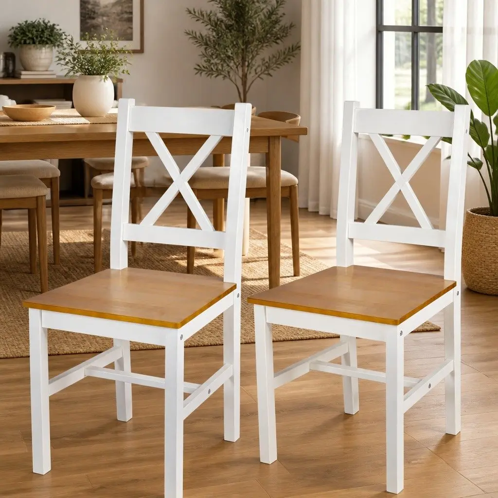 Dining Chairs 2 pcs White Kitchen Furniture Set Wooden Seat Furniture Elegant