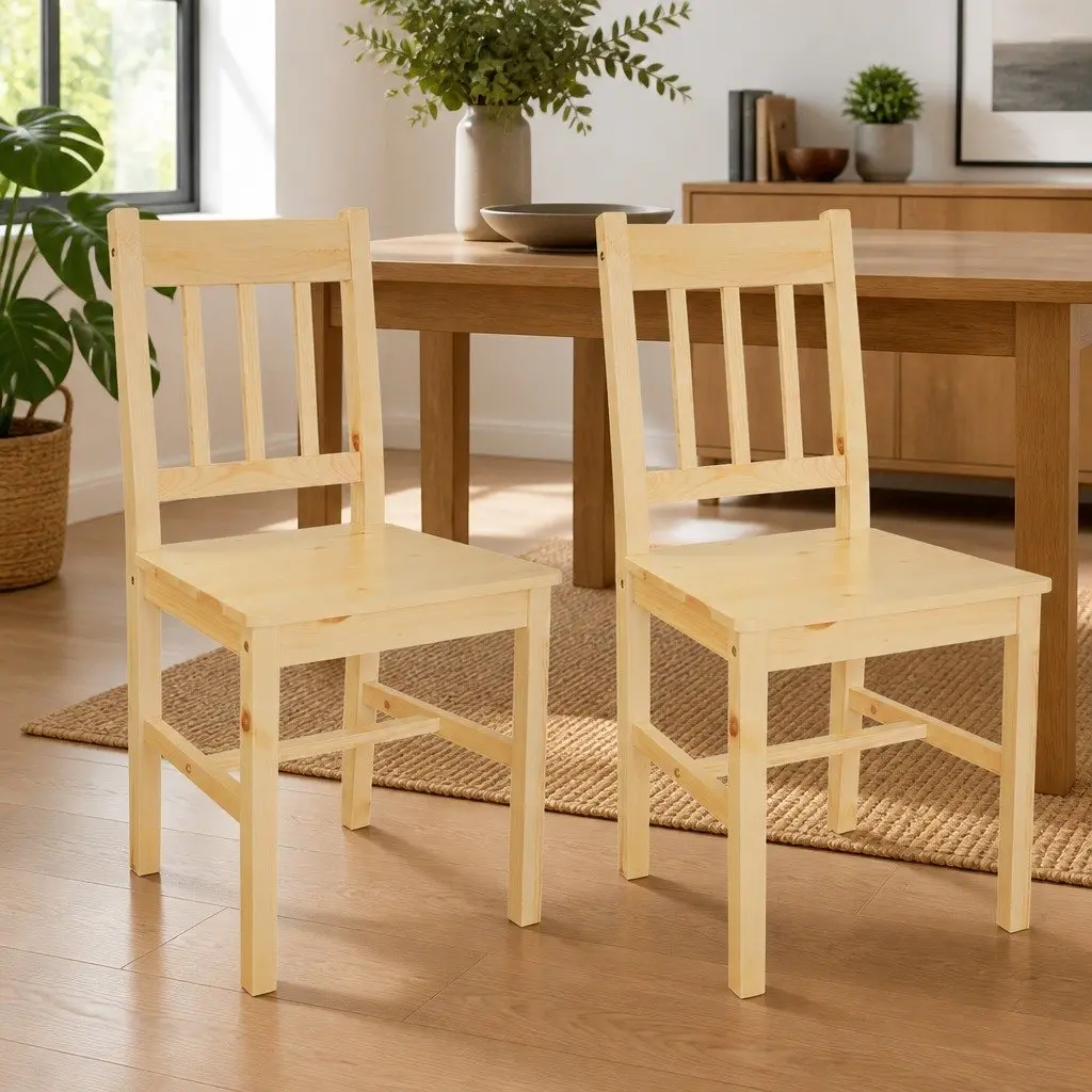 Beige Wooden Dining Chairs, Set of 2