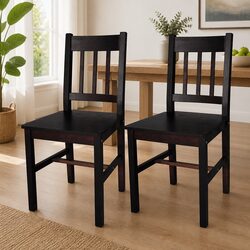 Set of 2 Brown Wooden Dining Chairs for Kitchen