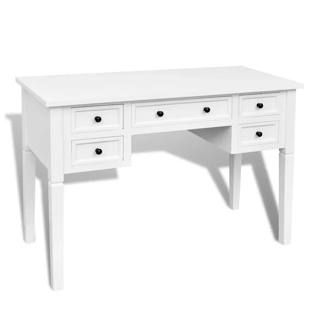 Writing Desk White 5 Drawer Storage MDF Pine Home Office Bedroom Furniture