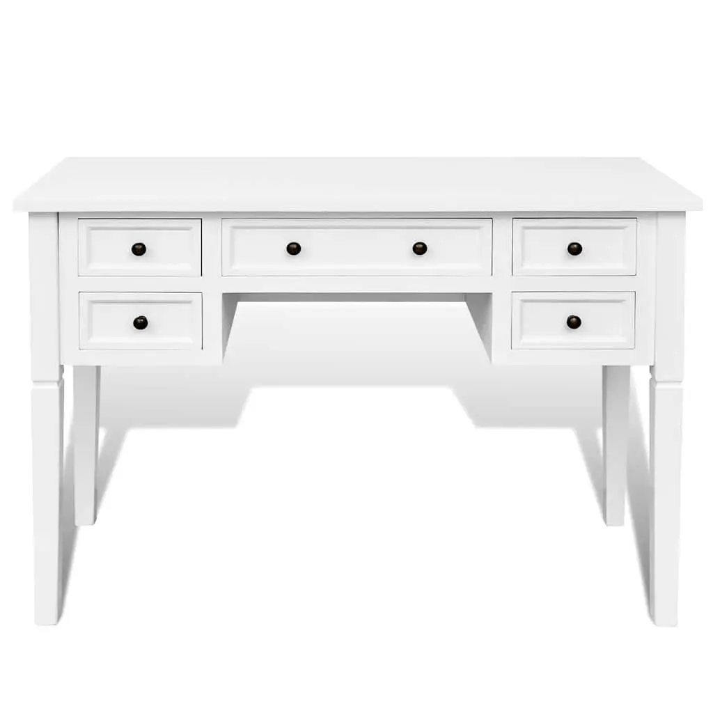 Writing Desk White 5 Drawer Storage MDF Pine Home Office Bedroom Furniture
