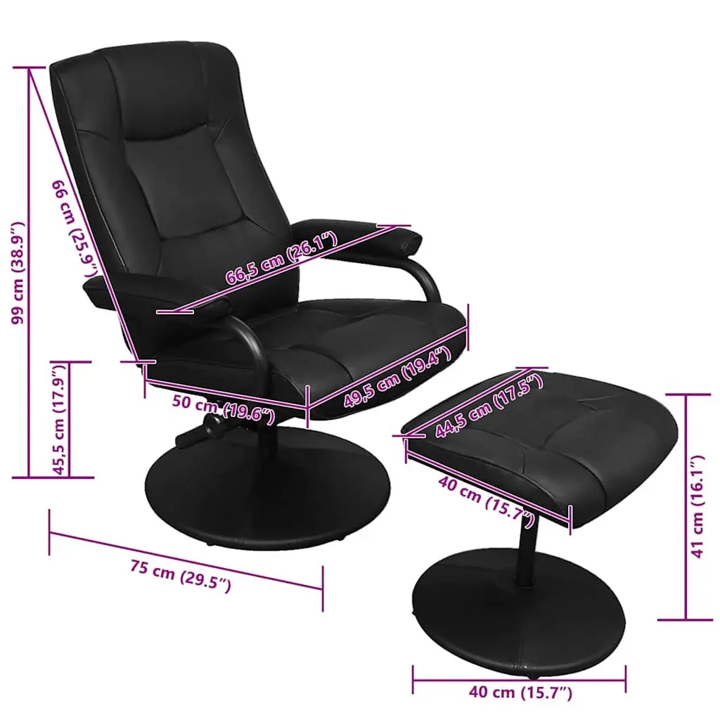 Black Faux Leather TV Armchair with Footstool
