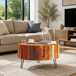 Vintage Round Coffee Table in Reclaimed Solid Wood