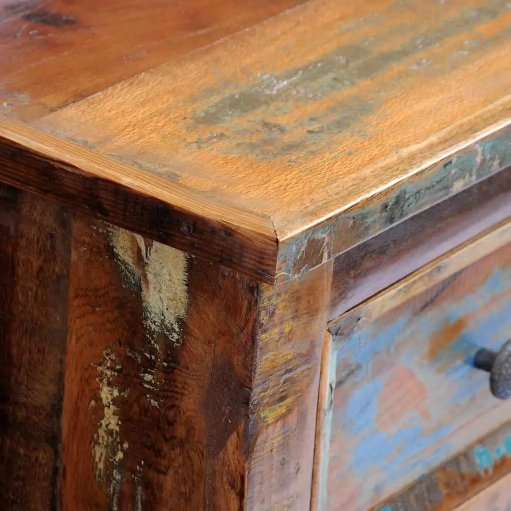 Bedside Table Antique Style 2 Drawer Reclaimed Wood Nightstand Storage Cabinet
