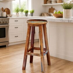 Antique Style Bar Stool with Reclaimed Wood and Footrests