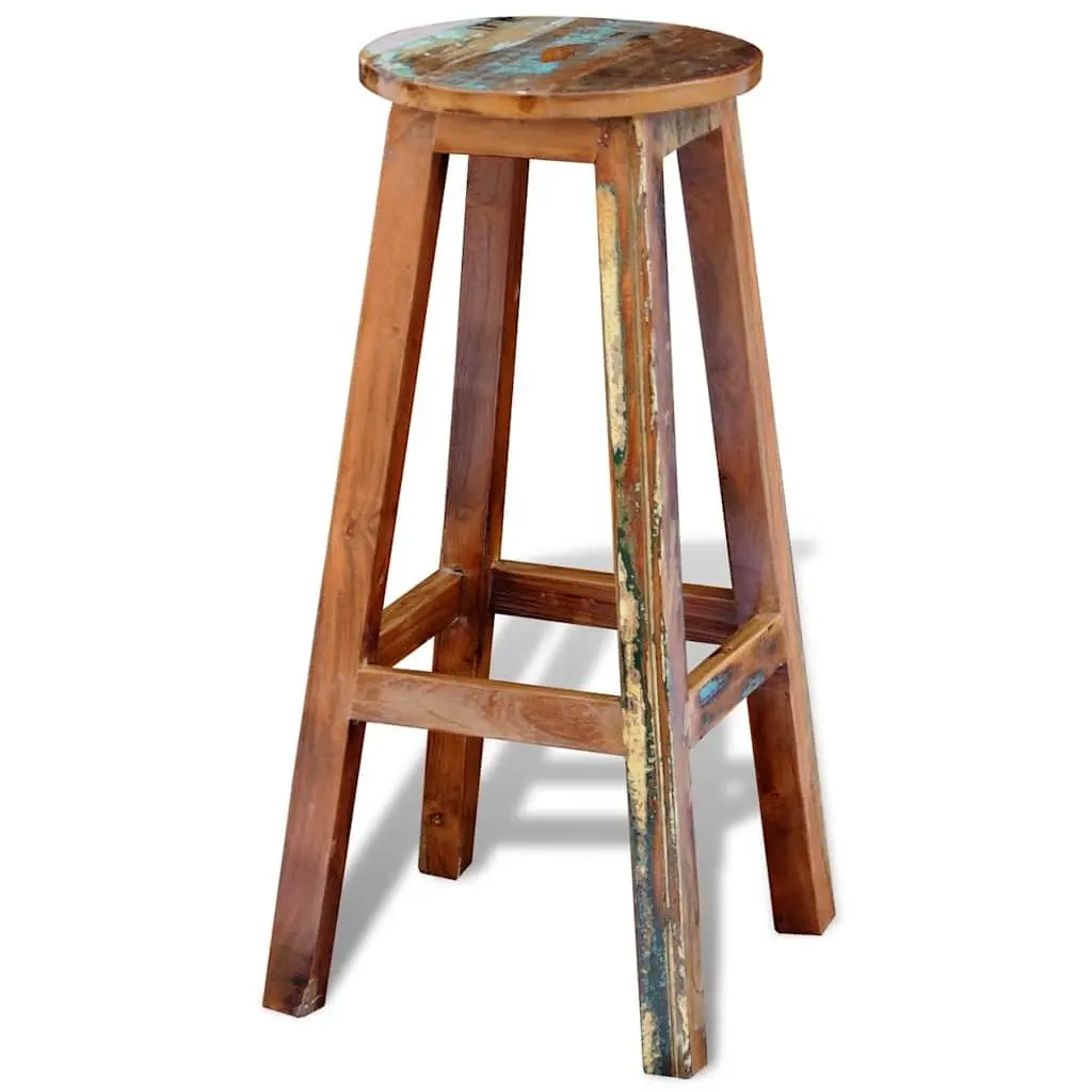 Bar Stool Antique Style Brown Reclaimed Wood Footrest Seating