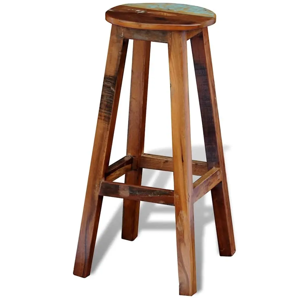 Bar Stool Antique Style Brown Reclaimed Wood Footrest Seating