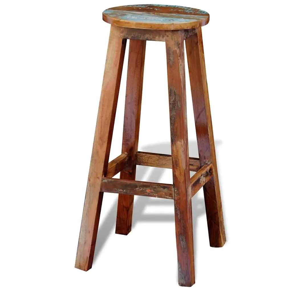 Bar Stool Antique Style Brown Reclaimed Wood Footrest Seating