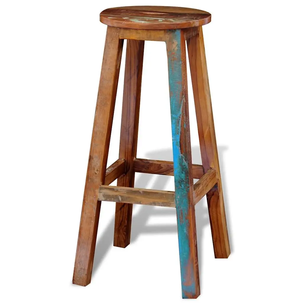 Bar Stool Antique Style Brown Reclaimed Wood Footrest Seating
