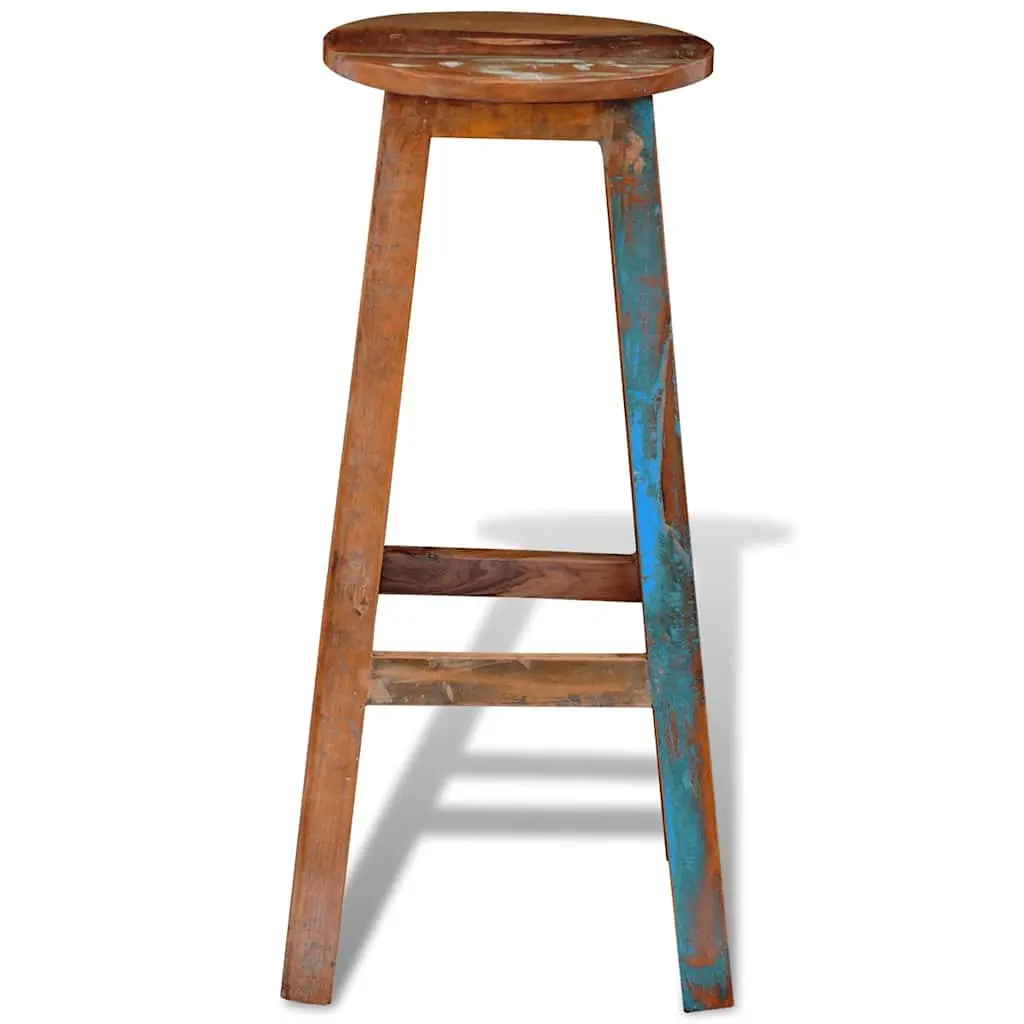 Bar Stool Antique Style Brown Reclaimed Wood Footrest Seating