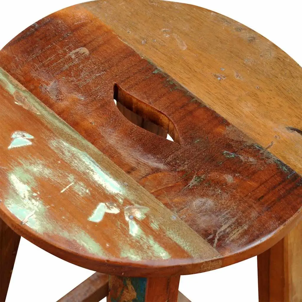 Bar Stool Antique Style Brown Reclaimed Wood Footrest Seating
