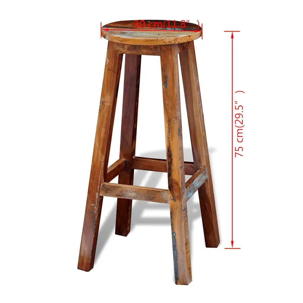 Bar Stool Antique Style Brown Reclaimed Wood Footrest Seating