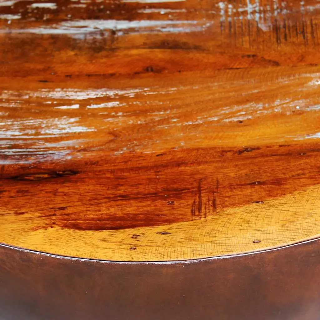 Coffee Table Bowl Shape Antique Brown Reclaimed Wood Steel Base Handmade