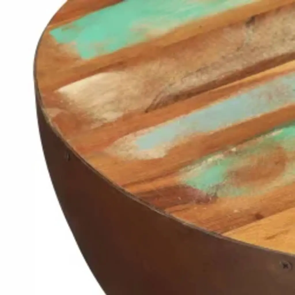 Coffee Table Bowl Shape Antique Brown Reclaimed Wood Steel Base Handmade