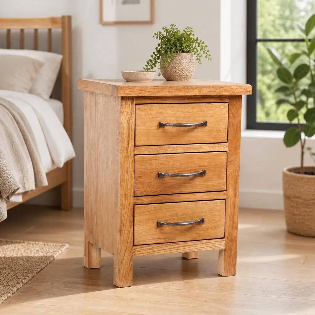 Bedside Table Rustic Brown 3 Drawer Solid Wood Nightstand