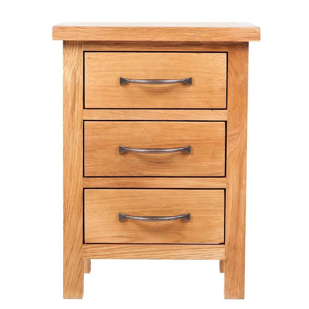 Bedside Table Rustic Brown 3 Drawer Solid Wood Nightstand