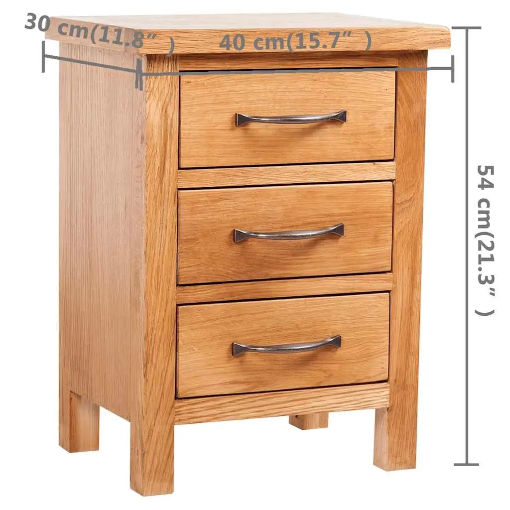 Bedside Table Rustic Brown 3 Drawer Solid Wood Nightstand