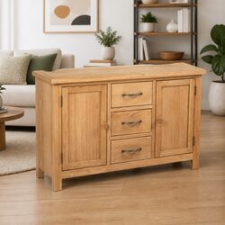 Rustic Oak Sideboard with 3 Drawers and 2 Cupboards