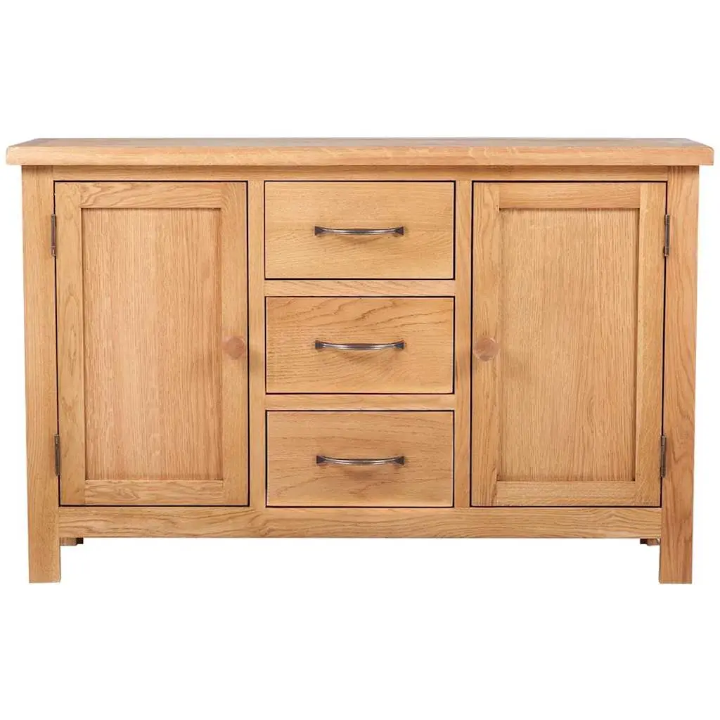Wooden Sideboard Rustic Brown 110cm Solid Oak 3 Drawers 2 Cupboards