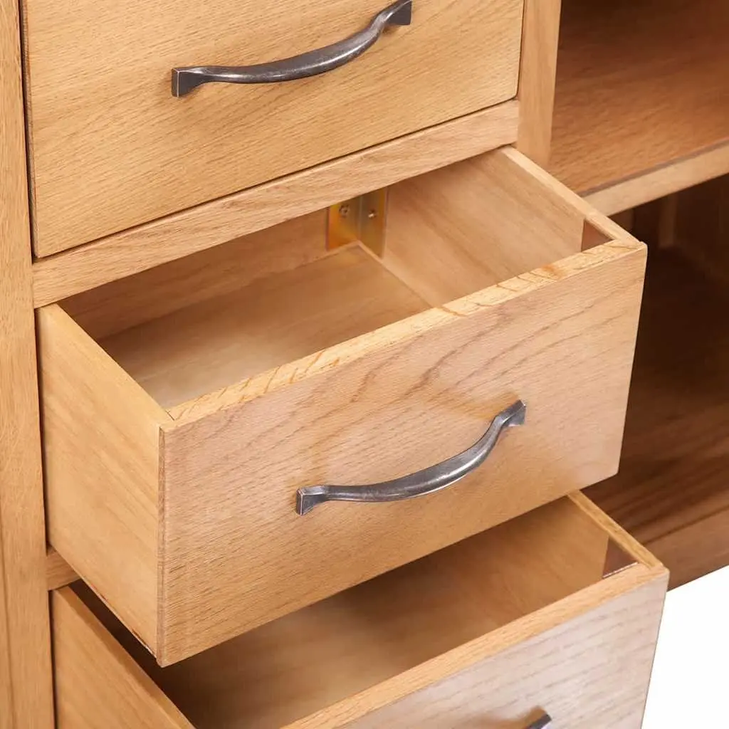 Wooden Sideboard Rustic Brown 110cm Solid Oak 3 Drawers 2 Cupboards