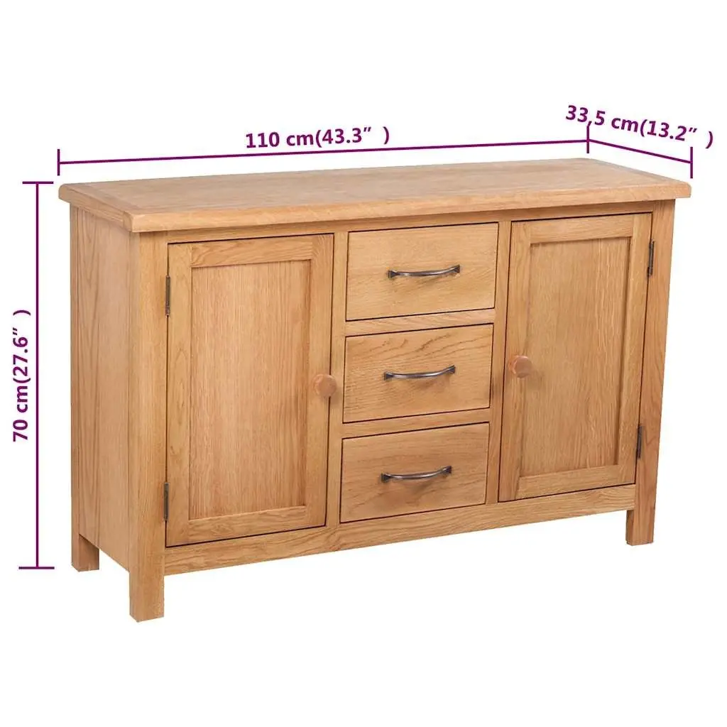 Wooden Sideboard Rustic Brown 110cm Solid Oak 3 Drawers 2 Cupboards