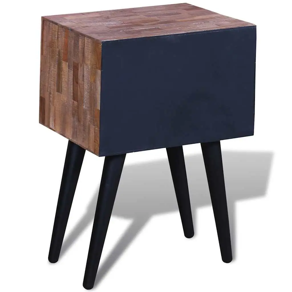 Vintage Brown Reclaimed Wood Bedside Table with 2 Drawers