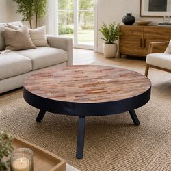 Round Reclaimed Wood Coffee Table for Cozy Living Rooms