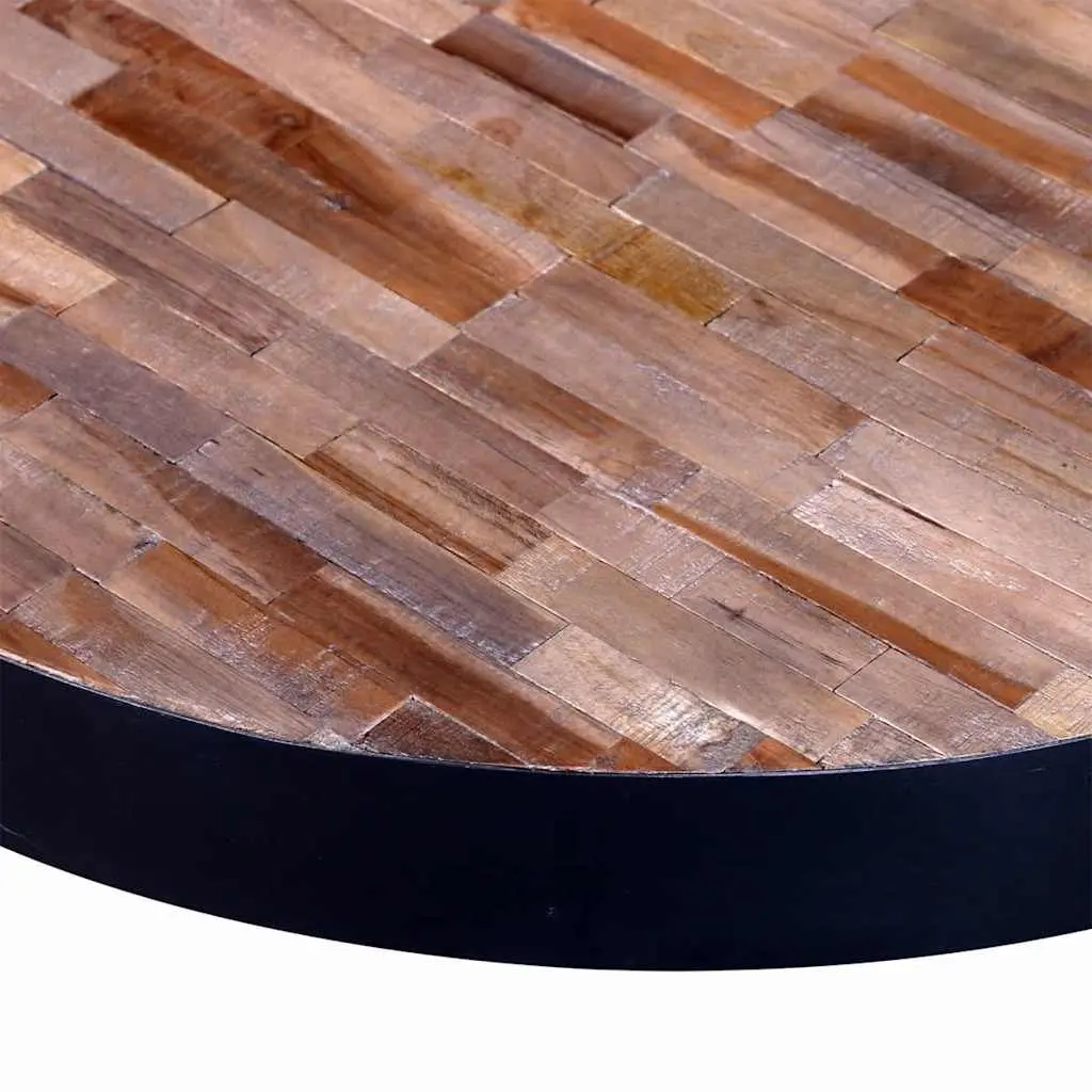 Round Reclaimed Wood Coffee Table Black Accent Living Room Furniture