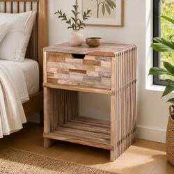 Charming Brown Wooden Bedside Table with Drawer
