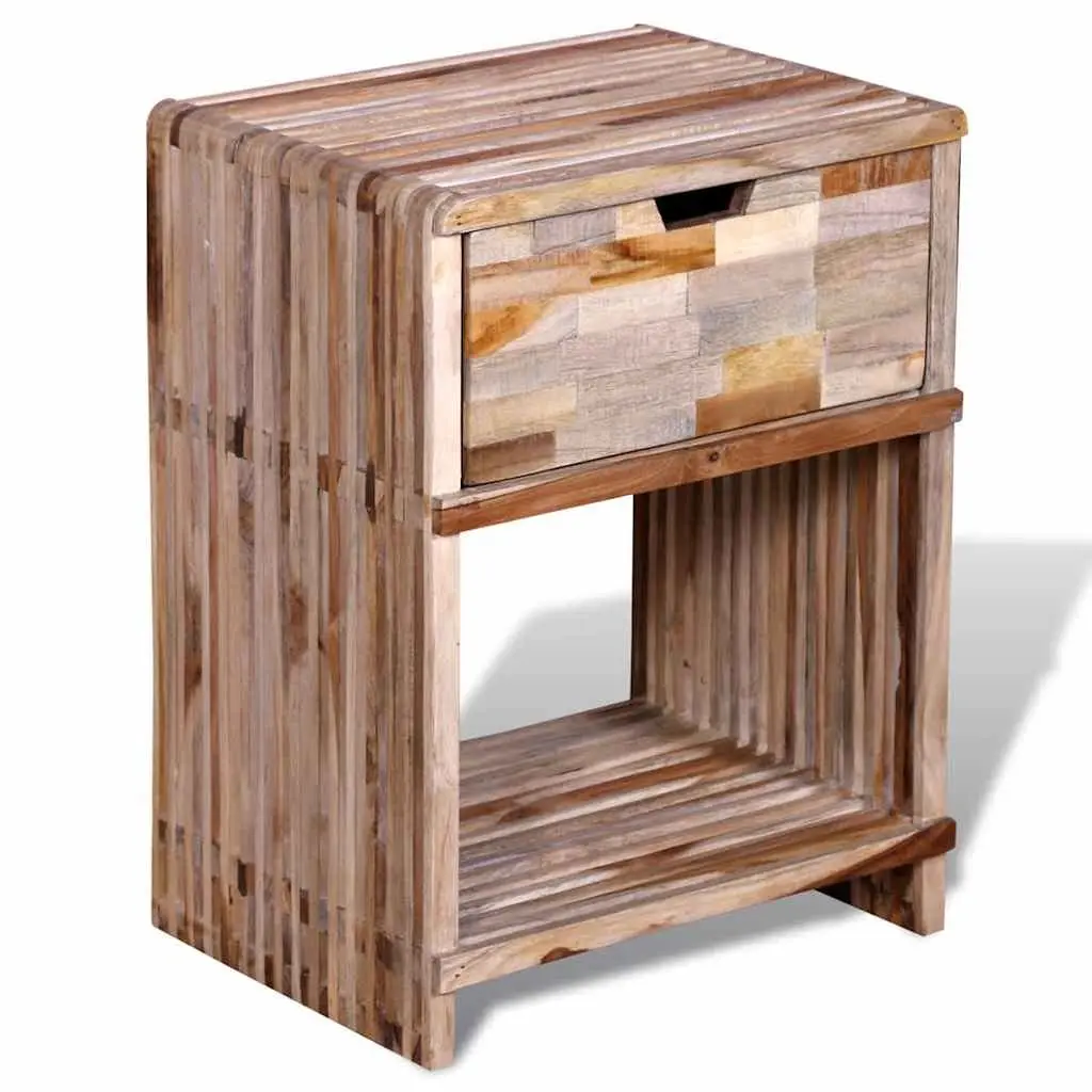 Bedside Table with Drawer Storage Cabinet Brown Wooden Nightstand Bedroom