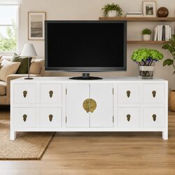 Elegant White Wooden Sideboard with 8 Drawers and 2 Doors