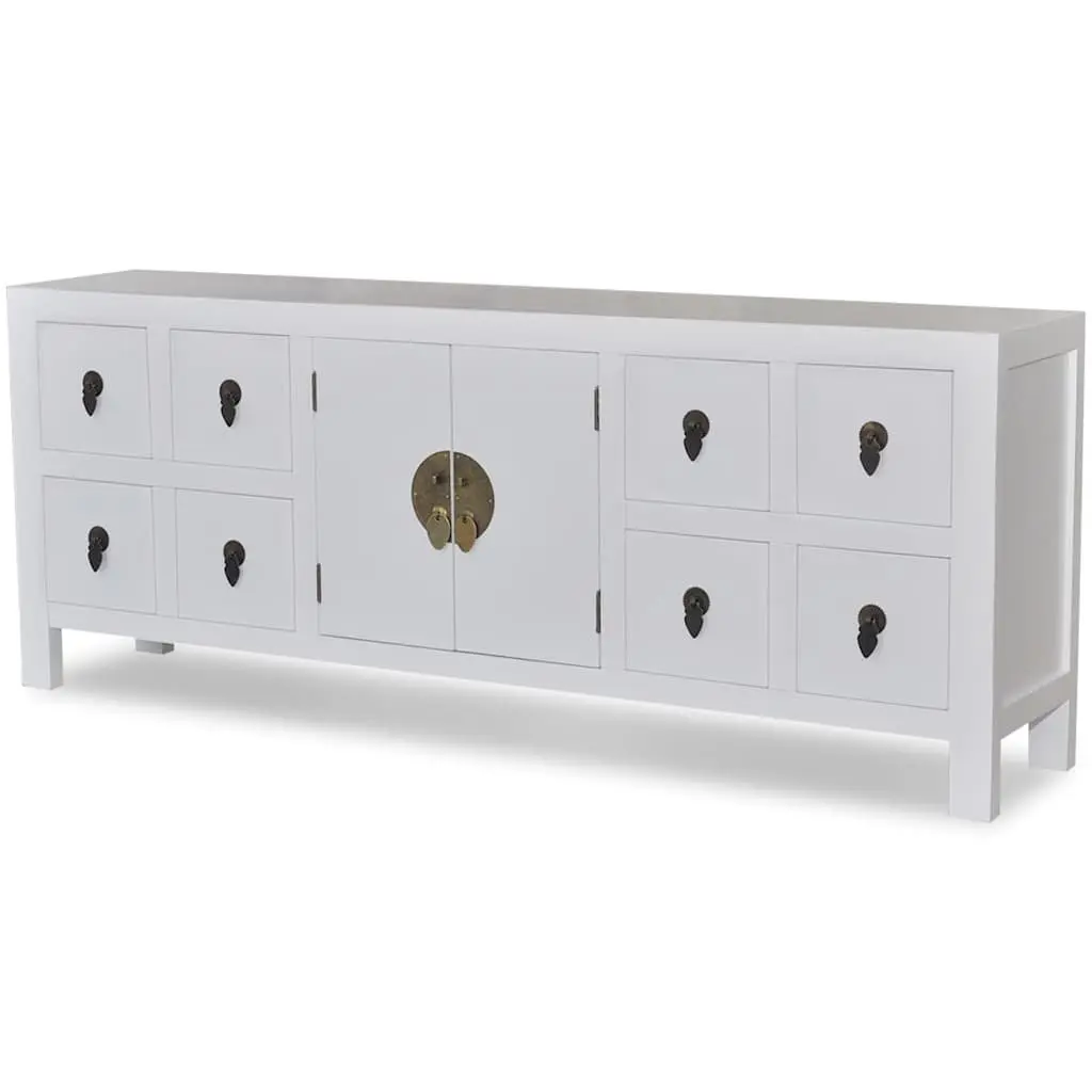 Wooden Sideboard White Asian Style 8 Drawer 2 Door MDF Pinewood
