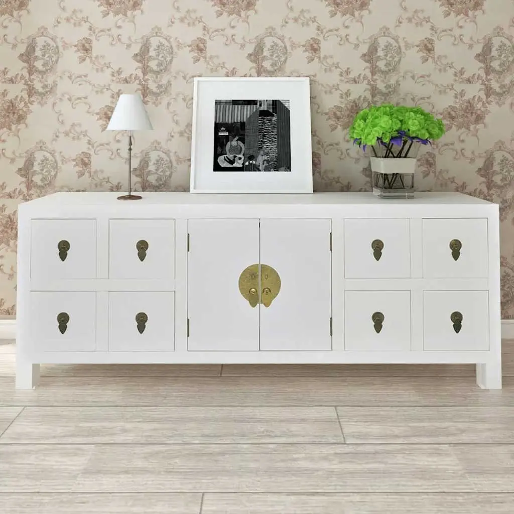 Wooden Sideboard White Asian Style 8 Drawer 2 Door MDF Pinewood