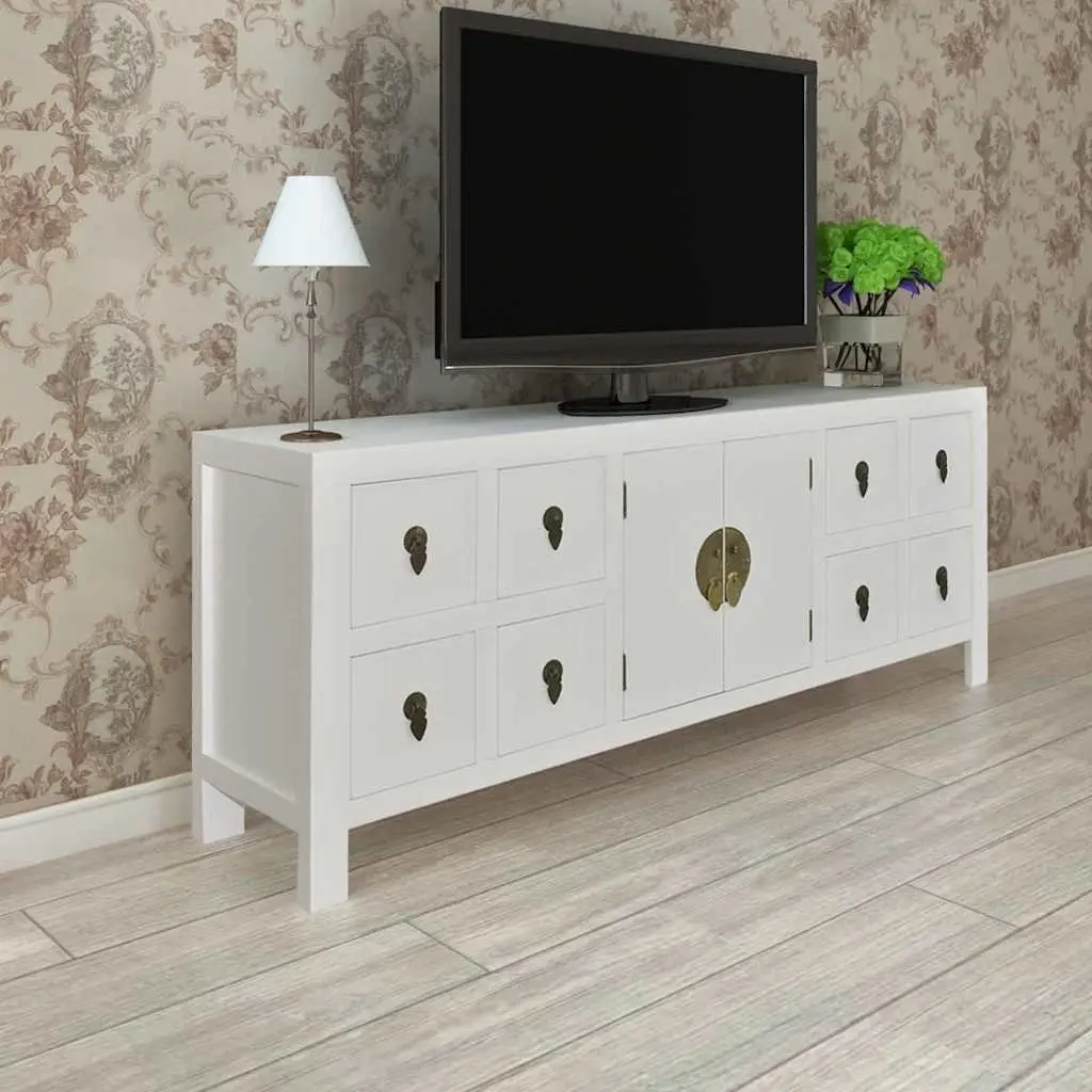 Wooden Sideboard White Asian Style 8 Drawer 2 Door MDF Pinewood